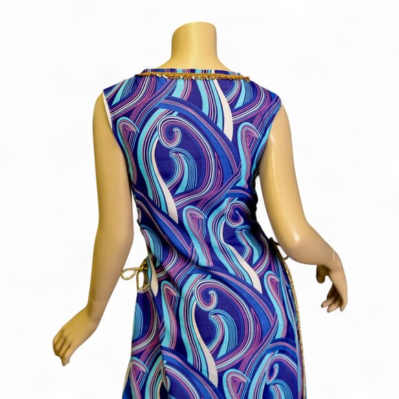 Vintage 70s Psychedelic Sleeveless Open-Side Maxi Dress - Picture 8 of 11